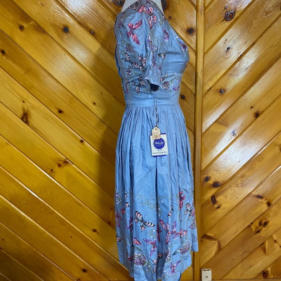 Vintage 1950s NWT Prentiss Lane Dorothy Burns Butterfly Floral Dress 11 ILGWU - Picture 6 of 13